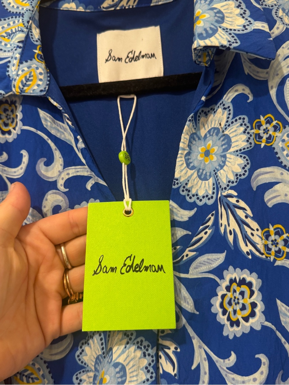 NWT Sam Edelman Floral Shirt Dress | Blue & Yellow Tie Waist Pocket Dress - Picture 6 of 7